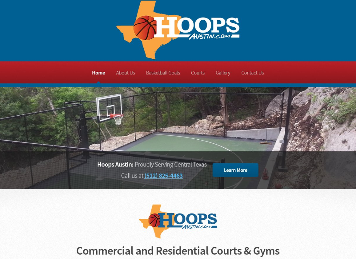 Hoops Austin - www.hoopsaustin.com - Website for Athletic Court and basketball goal company in Austin, TX designed by McGee Technologies.